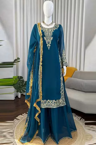 teal georgette salwar suit with dupatta