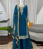 teal georgette salwar suit with dupatta