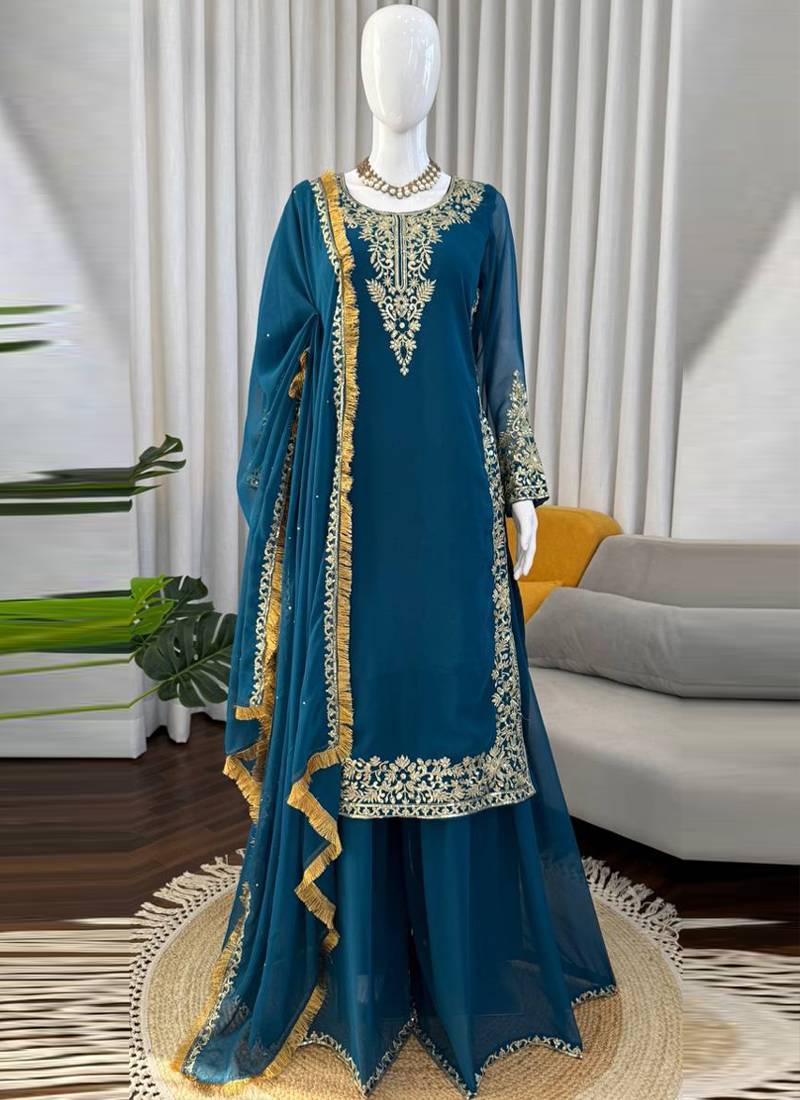 teal georgette salwar suit with dupatta