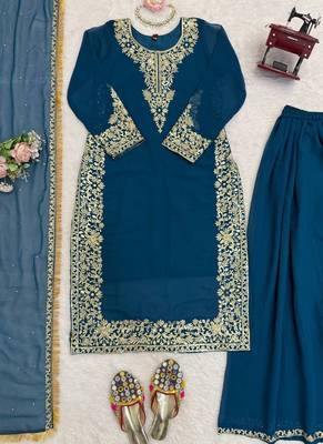 teal georgette salwar suit with dupatta 2