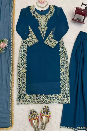 teal georgette salwar suit with dupatta