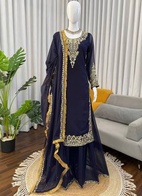 navy blue georgette salwar suit with dupatta 1