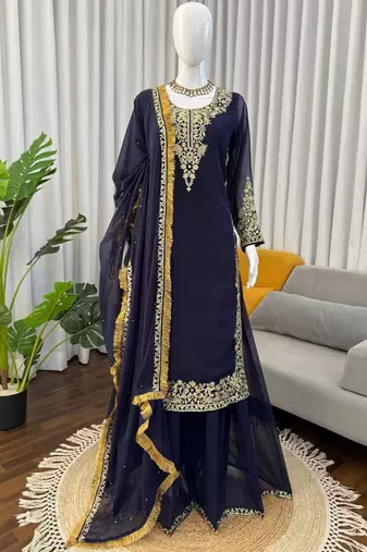 navy blue georgette salwar suit with dupatta