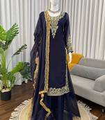 navy blue georgette salwar suit with dupatta