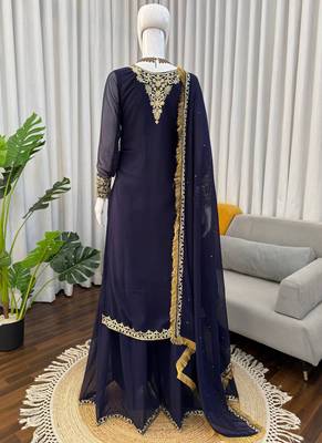 navy blue georgette salwar suit with dupatta 2