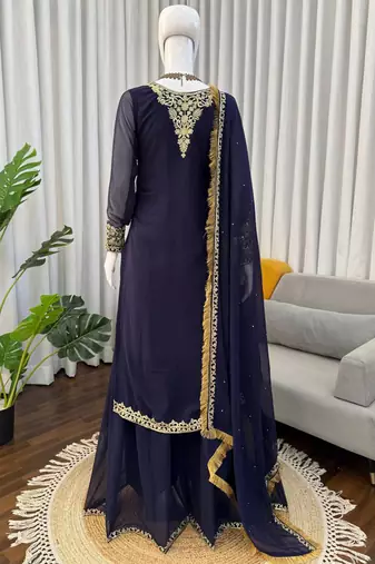 navy blue georgette salwar suit with dupatta