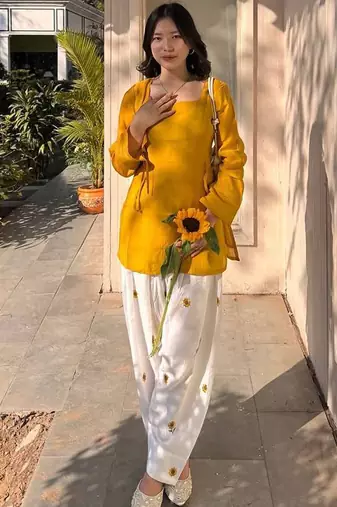 yellow rayon kurta set