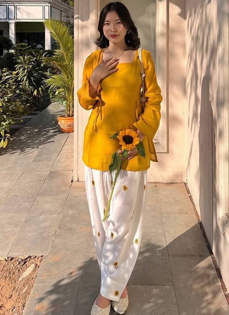 yellow rayon kurta set