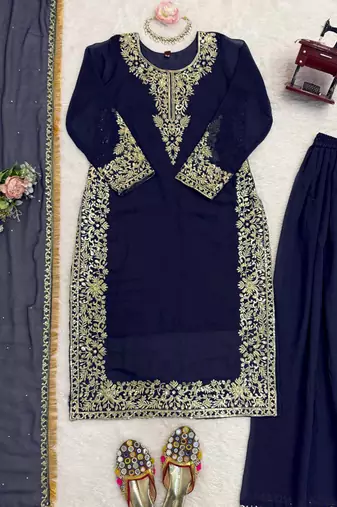 navy blue georgette salwar suit with dupatta