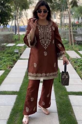 brown rayon kurti bell bottom