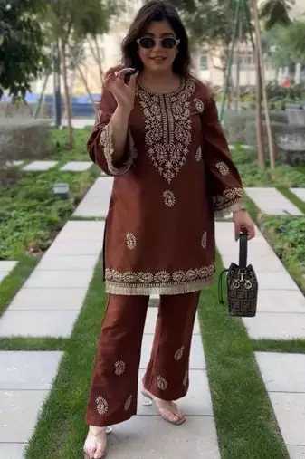 brown rayon kurti bell bottom