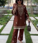 brown rayon kurti bell bottom