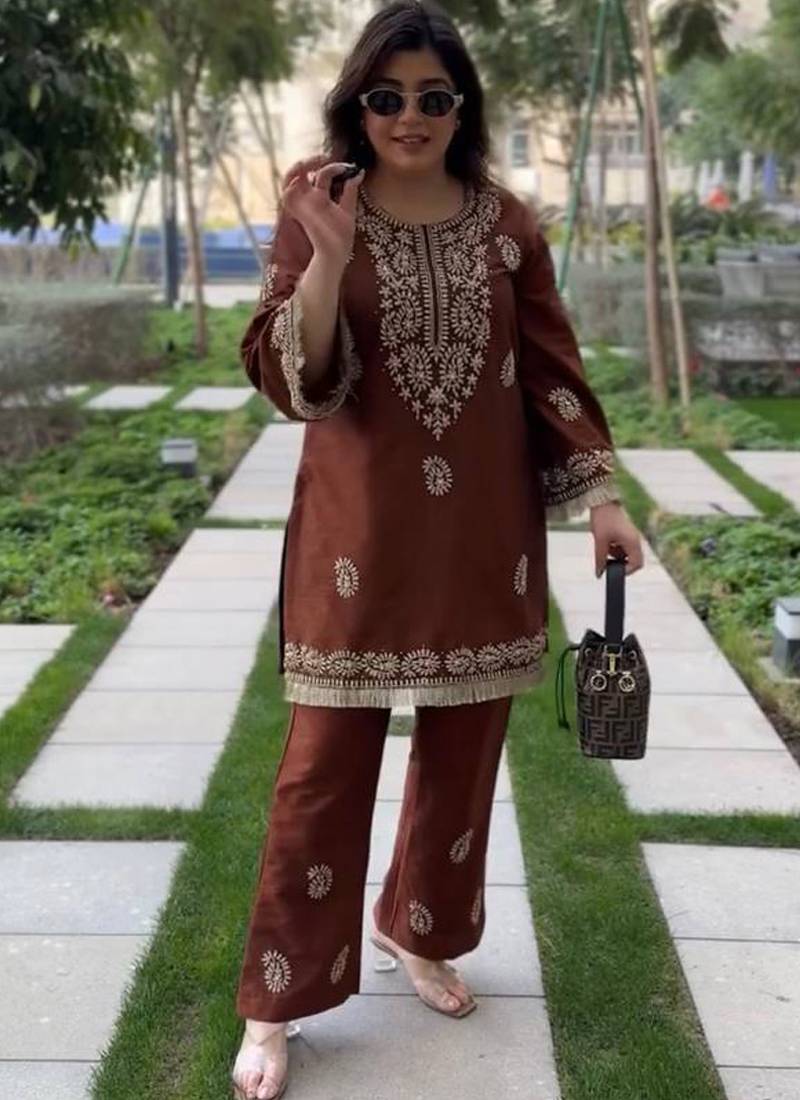 brown rayon kurti bell bottom