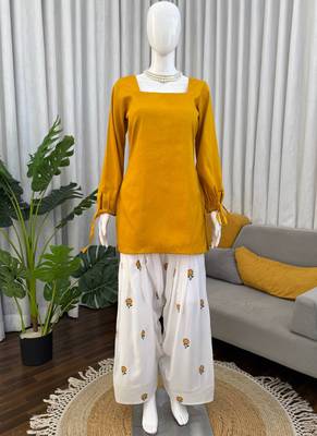 yellow rayon kurta set 2
