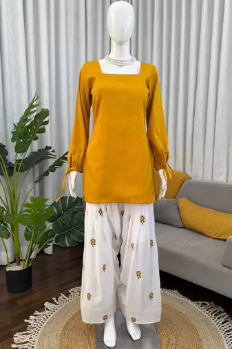 yellow rayon kurta set