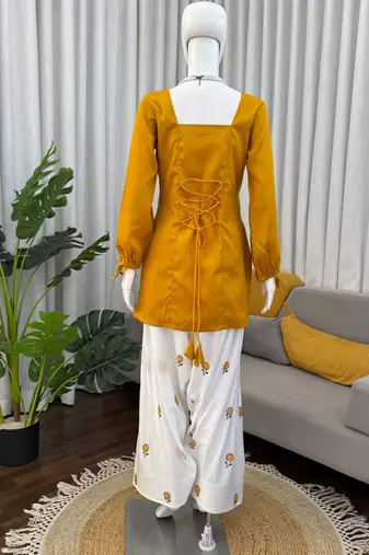 yellow rayon kurta set