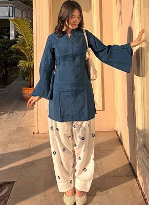 teal rayon kurta set 1