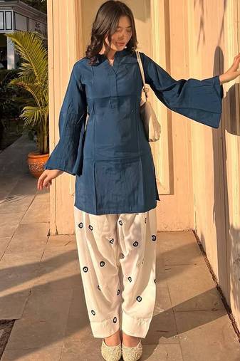 teal rayon kurta set