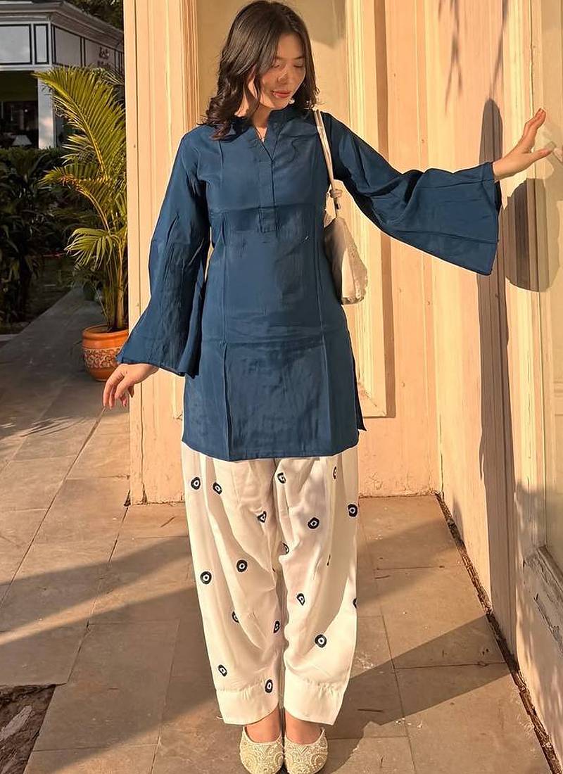 teal rayon kurta set