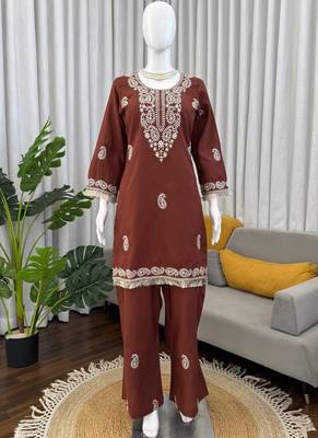 brown rayon kurti bell bottom 2