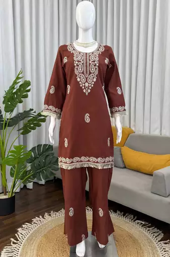 brown rayon kurti bell bottom