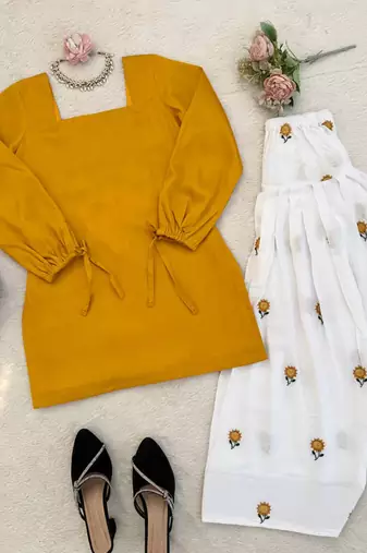yellow rayon kurta set