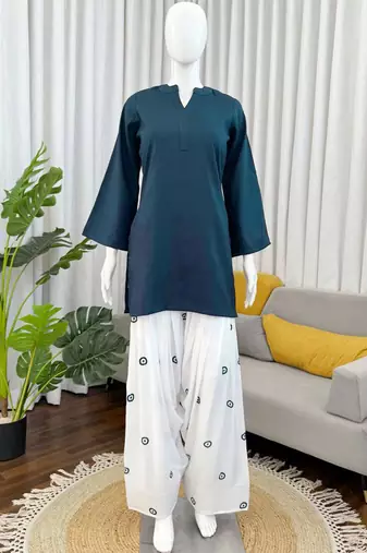 teal rayon kurta set