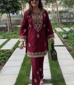 maroon rayon kurti bell bottom