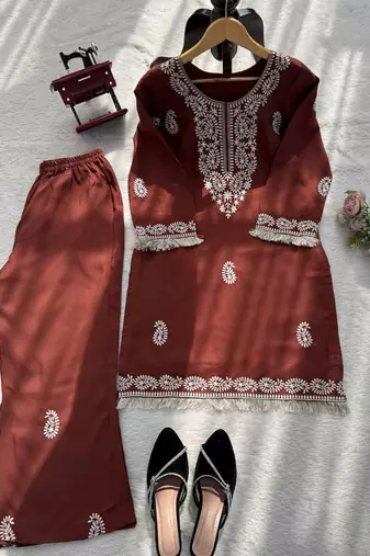 brown rayon kurti bell bottom