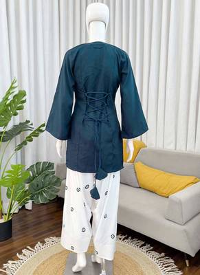 teal rayon kurta set 3