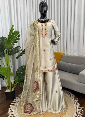 beige georgette salwar suit with dupatta 1