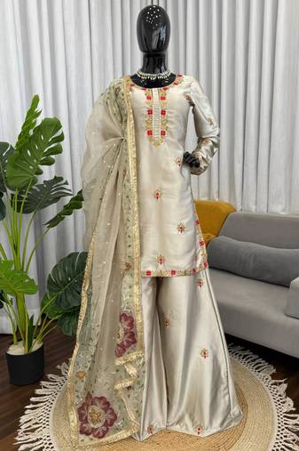 beige georgette salwar suit with dupatta