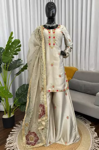 beige georgette salwar suit with dupatta
