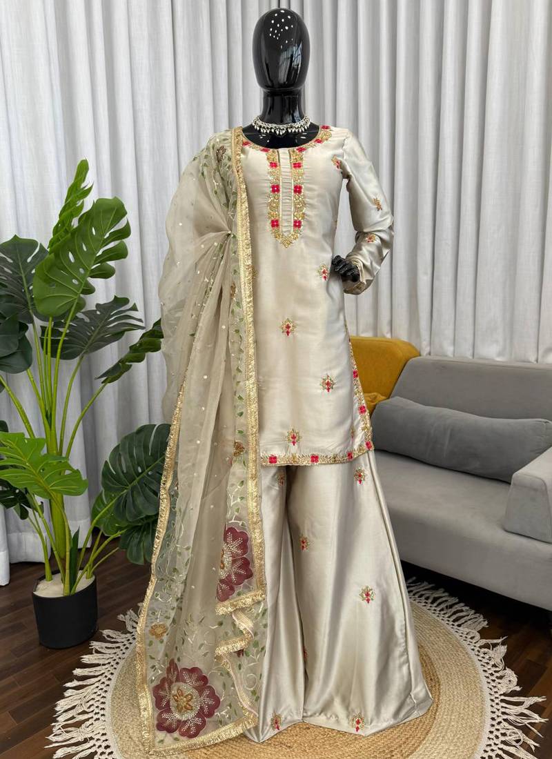 beige georgette salwar suit with dupatta