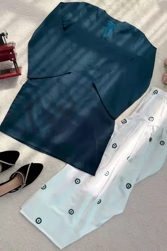 teal rayon kurta set