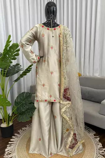 beige georgette salwar suit with dupatta