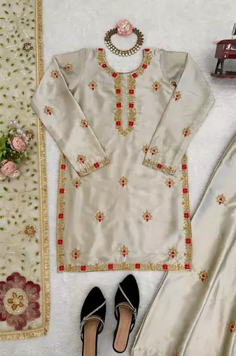 beige georgette salwar suit with dupatta