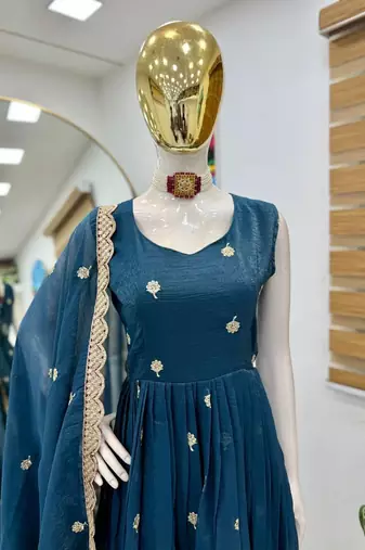 teal blue embroidered sharara suit set with dupatta