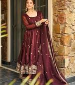 wine embroidered sharara suit set with dupatta