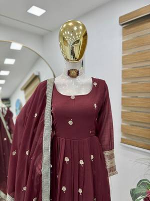 wine embroidered sharara suit set with dupatta 2
