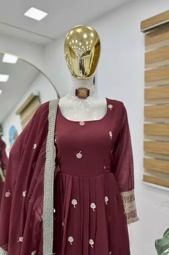 wine embroidered sharara suit set with dupatta