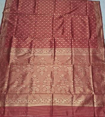 Red color weaving work Banarasi silk blend saree with blouse 6