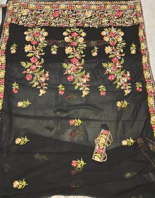 Black georgette embroidered saree with belt kashmiri thread work festive wear designer saree 7