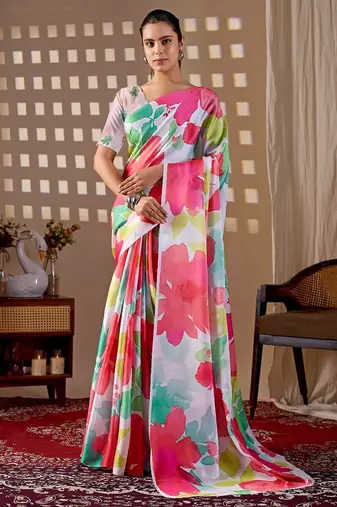 Elegant Multicolor Floral Printed Saree for Women