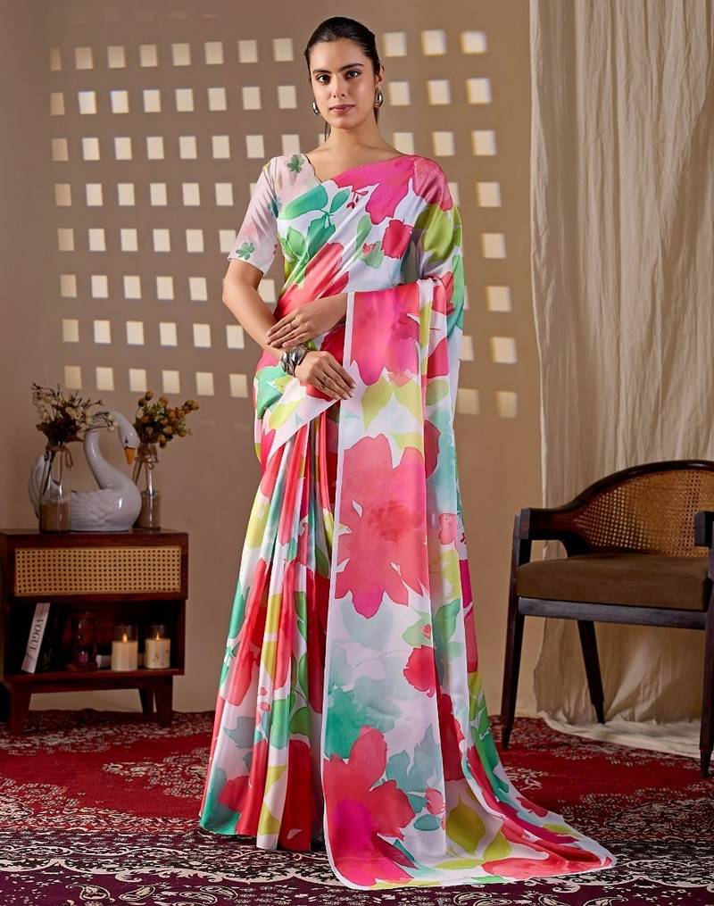 Elegant Multicolor Floral Printed Saree for Women