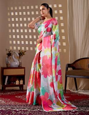Elegant Multicolor Floral Printed Saree for Women 2
