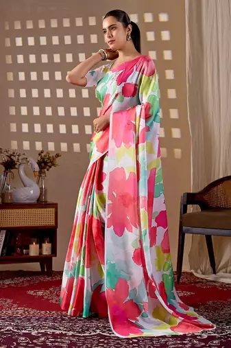 Elegant Multicolor Floral Printed Saree for Women