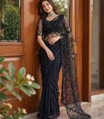 black embroidered net saree