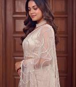 white embroidered net saree
