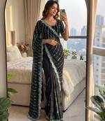 black embroidered satin saree